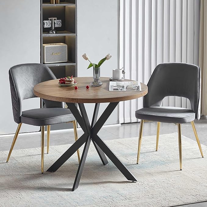 NORDICANA 3-Piece Dining Table Set for 2 - Space Saving 37-Inch Round Table and Chairs, 2 Seaters Dining Set with Upholstered Dining Chairs (Grey)