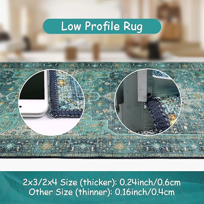 Moynesa Ultra-Thin Washable 10x14 Area Rugs for Living Room, Teal Large Living Room Rug Non Slip, Vintage Oriental Indoor Floor Carpet for Dining Room Table Dorm Home Office Decor