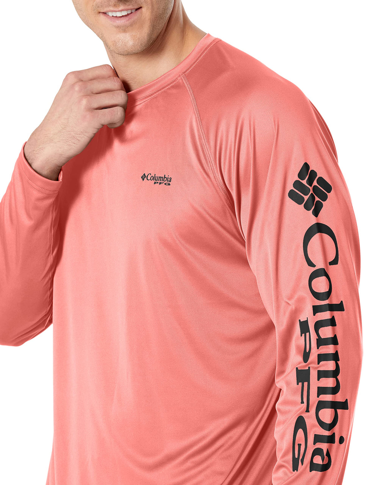 Columbia Men's Terminal Tackle Long Sleeve Fishing Shirt, Sorbet/Black Logo, 5X Tall
