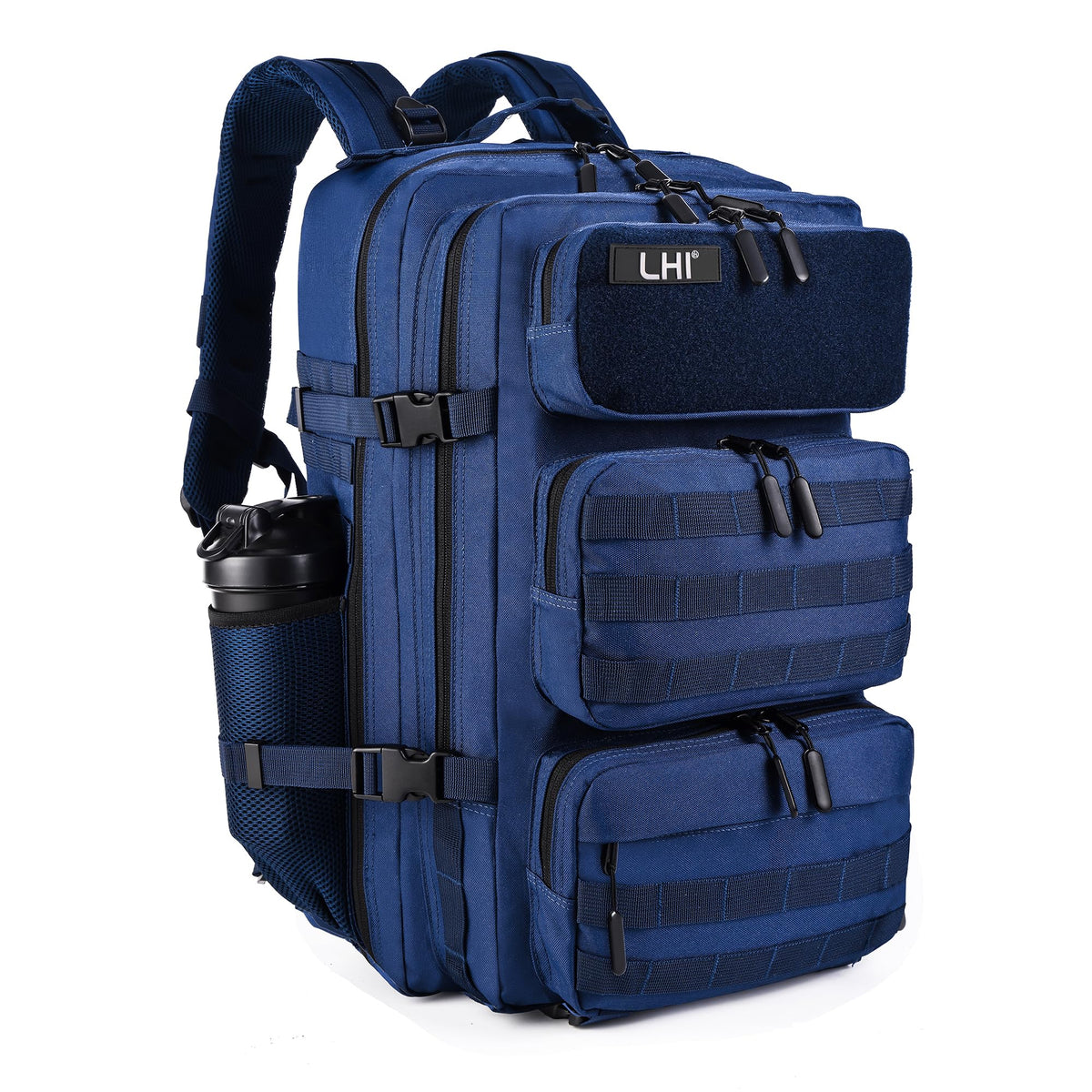 LHI Military Tactical Backpack for Men and Women 50L Army 3 Days Assault Pack Bag Large Rucksack with Shoe Compartment - Blue
