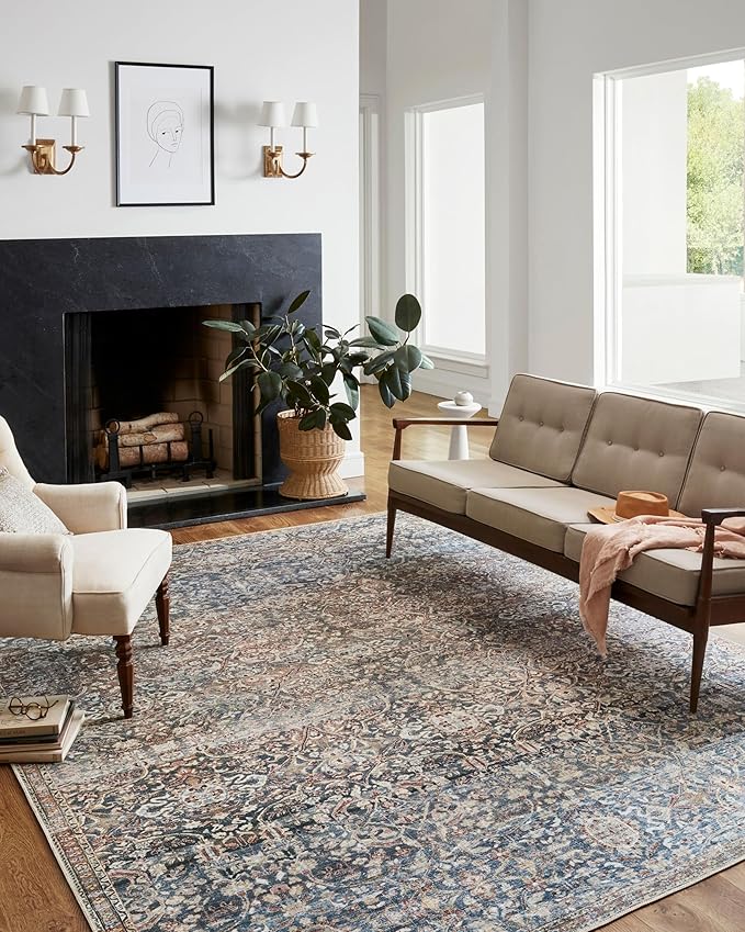 Loloi Chris Loves Julia Jules Collection JUL-06 Denim/Spice 8'-6'' x 11'-6'', .13" Pile Height, Area Rug