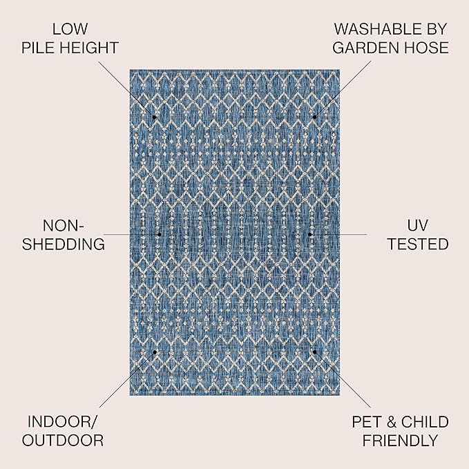JONATHAN Y SMB108B-6SQ Ourika Moroccan Geometric Textured Weave Indoor/Outdoor Area Rug, Bohemian, Scandinavian for Bedroom, Kitchen, Living Room, Easy-Cleaning, Navy/Light Gray, 6' Square