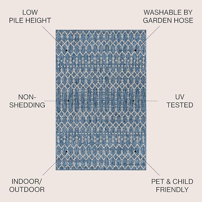 JONATHAN Y SMB108B-9R Ourika Moroccan Geometric Textured Weave Indoor/Outdoor Area Rug, Bohemian, Scandinavian for Bedroom, Kitchen, Living Room, Easy-Cleaning, Navy/Light Gray, 9' Round