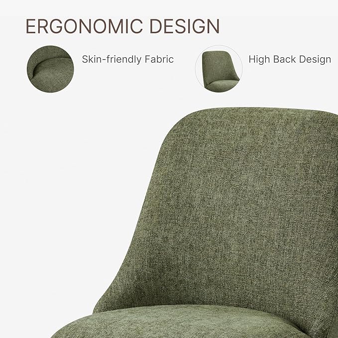 Swivel Dining Chairs Set of 1, Upholstered Mid Century Modern Deskchair with High Back, Linen Fabric Kitchen Chairs for Dining Room, Bedroom, Dressing Room, Moss Green