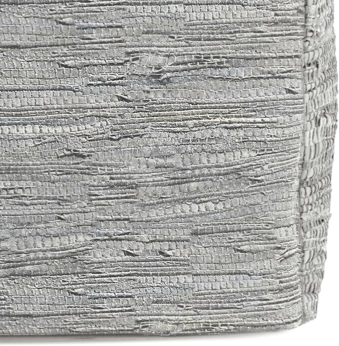 SIMPLIHOME Fredrik Boho Square Pouf in Cream Woven Genuine Leather for the Living Room, Bedroom and Kids Room