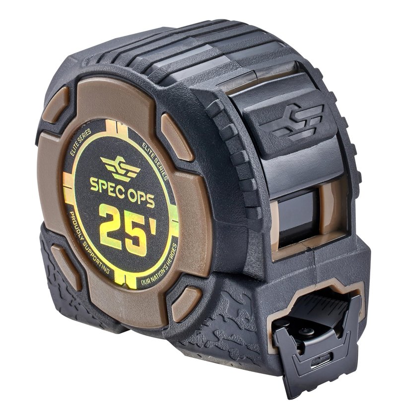 Spec Ops Tools Elite Series Tape Measure for Measuring & Layout, 1 1/4" Double-Sided Blade, Heavy Duty Military-Grade Composite Case, 25 Foot Non-Magnetic