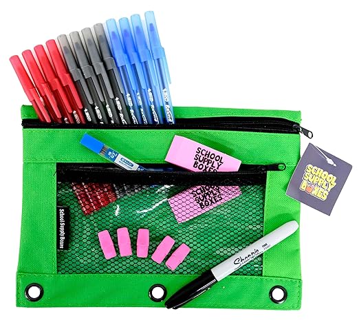 School Supply Boxes | Artistic Case (4 Boxes) | Back to School Essentials Kit for Students & Teachers | Includes Dry Erase Pocket Folders, Coloring Products, & Glue Products