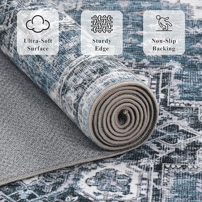 9x12 Large Area Rugs for Living Room Ultra-Soft Washable Rug Vintage Distressed Non-Slip Low Pile Stain Resistant Carpet for Bedroom Dining Room Kitchen Office