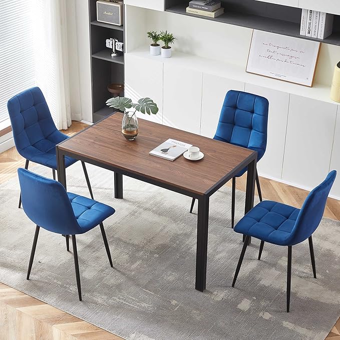 5 Pieces Dining Table Set for 4, 47" Oblong MDF Tabletop with Sturdy Metal Legs,4 PCS Home Kitchen Dining Chair Upholstered Velvet Room Chair with Tufted Back for Any Home Style