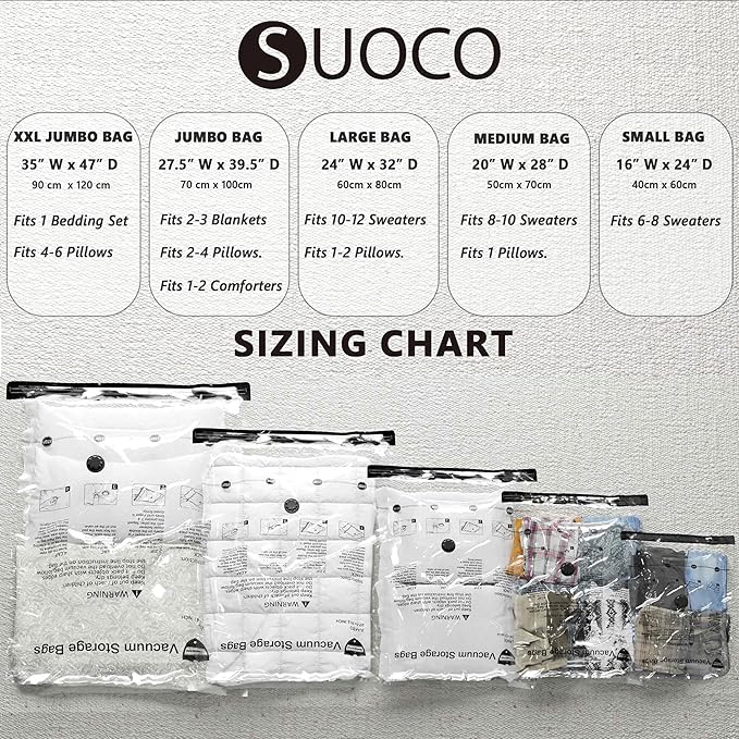 Vacuum Storage Bags, Compression Packing Space Saver Seal Bags for Clothing Bedding Comforters Blankets Pillows, 14 Medium