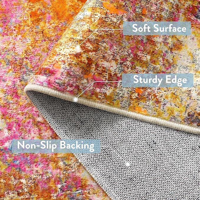 Lahome Modern Abstract Area Rug - 3x5 Washable Kitchen Rugs Colorful Bedroom Rug Non Slip Entryway Rugs, Rainbow Contemporary Indoor Floor Accent Carpet for Kitchen Sink Living Bathroom Doorway