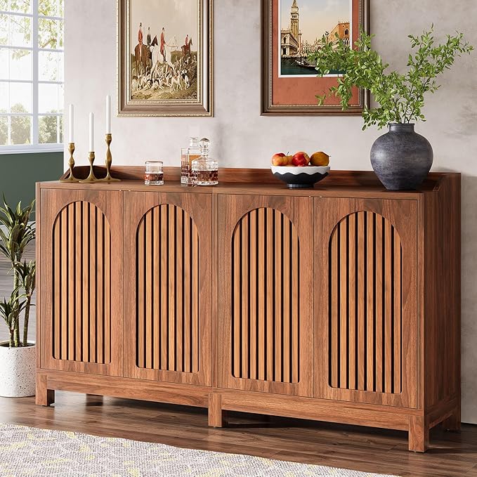 Tribesigns Sideboard Buffet Cabinet, 57" Farmhouse Storage Cabinet with Shutter Doors and Adjustable Shelf, Freestanding Kitchen Cabinet TV Stand for Dining Room, Living Room, Kitchen