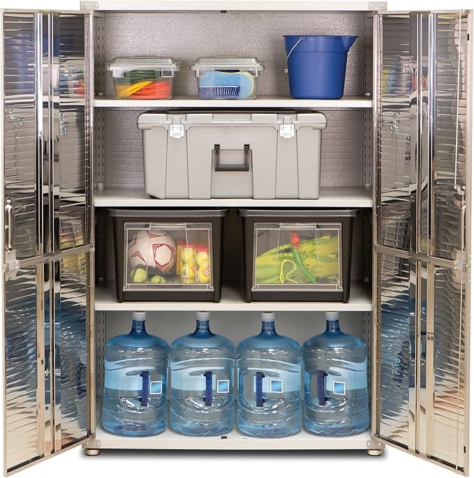 Seville Classics UltraHD Solid Steel Lockable Metal Storage Cabinet Locker Organizer, w/Adjustable Shelves for Garage, Warehouse, Office, Classroom, Granite, 48" W x 24" D x 72" H