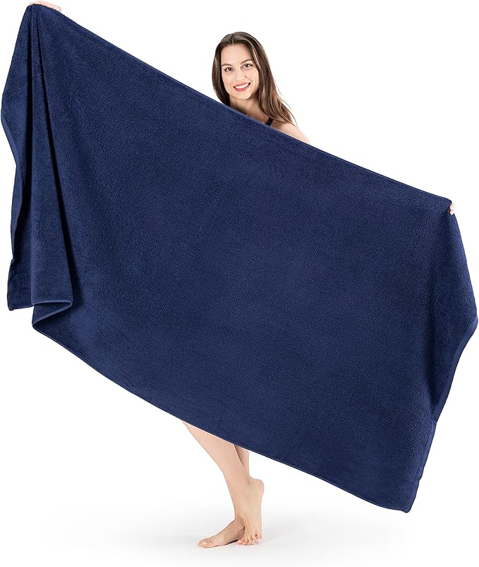 SALBAKOS 100% Turkish Cotton Jumbo Bath Sheet Towel Oversized 40x80 inch | Premium Hotel & Spa Quality, Soft, Absorbent, XL Bath Towels | Made in Turkey (Pack of 1, Navy, Jumbo Bath Sheet)