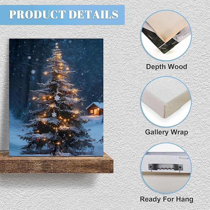 Framed Christmas Pictures Wall Decor,Vintage Pine Tree Prints,Winter Christmas Canvas Wall Art Decoration for Bedroom Bathroom Living Room Rustic Xmas Holiday Gifts (Christmas Tree 19, 24'' X 36'')