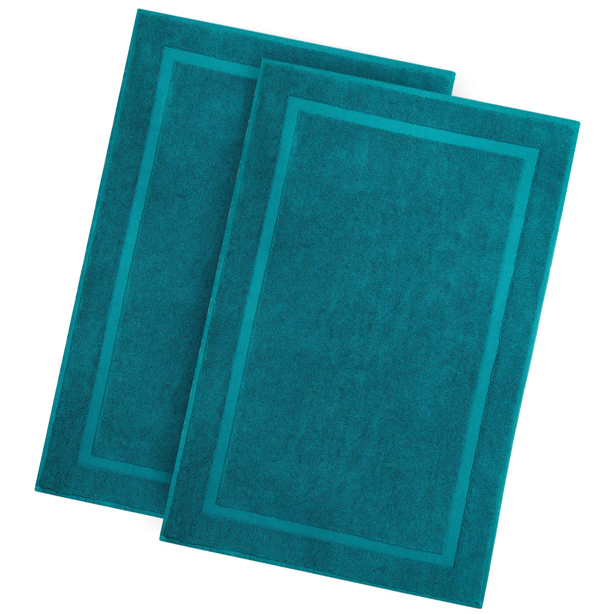COTTON CRAFT Bath Tub Mats - 4 Pack 100% Cotton Ultra Absorbent Low Lint Plush Heavyweight 1000 GSM Luxury - Hotel Spa Shower Bathroom Towel Rug Step Out Floor Mat - Not a Bathroom Rug - 21x34 - Teal