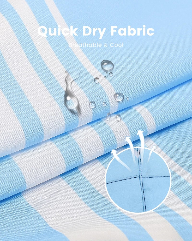 maamgic 2 in 1 Mens Swim Trunks 7 Inch Swim Shorts Swim Suits Board Shorts Blue White Horizontal Stripe XXL