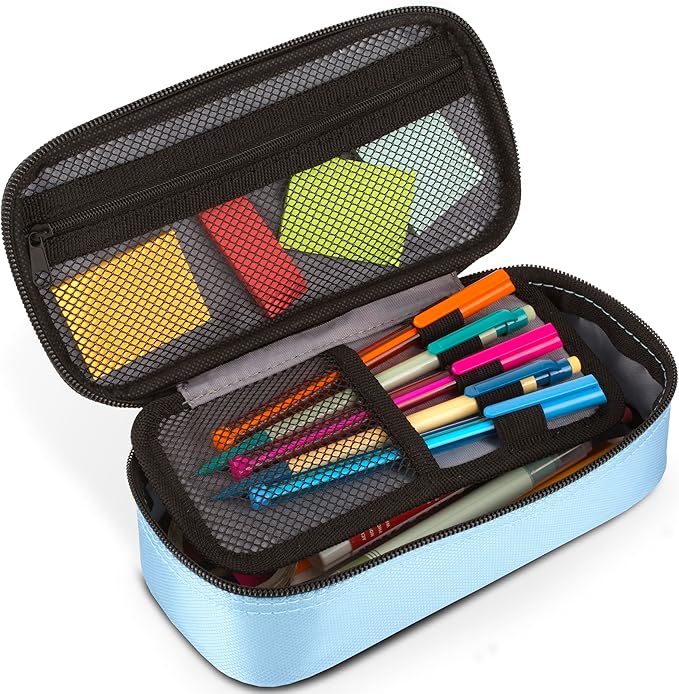 Five Star Pencil Pouch, Pen Case, High-Capacity Zipper Pouch, Storage Organizer for School Supplies Earbuds Chargers Cables Makeup, Blue/Denim (500212F-ECM)
