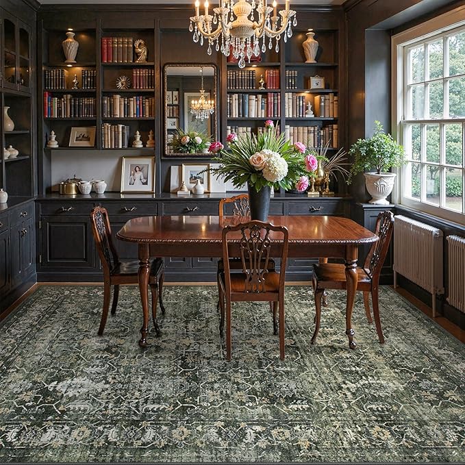 Lahome 6x9 Boho Green Area Rugs Washable Rugs for Living Room,Large Rugs for Bedroom Aesthetic,Distressed Non Slip Low Pile Dining Room Rug Carpet for Home Office Playroom(6'x9',Green)