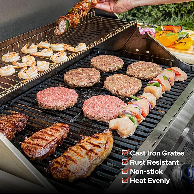 Monument Grills Stainless Steel 4 Burner Propane Gas Grill with Clearview® Lid, Infrared Side Sear Burner & Side Burner