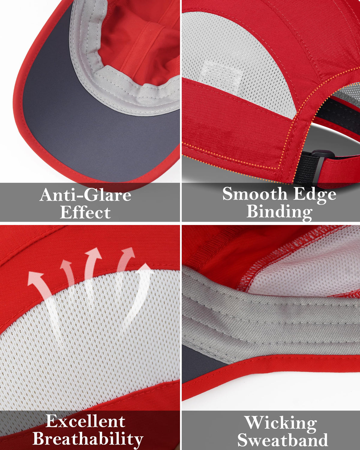 GADIEMKENSD Outdoor Running Hat Dri Fit Baseball Cap UPF50+ Cooling Summer Sun Hat with Breathable Mesh Ball Cap for Golf Tennis Jogging Sport Hiking Red M/L 7-7 1/2
