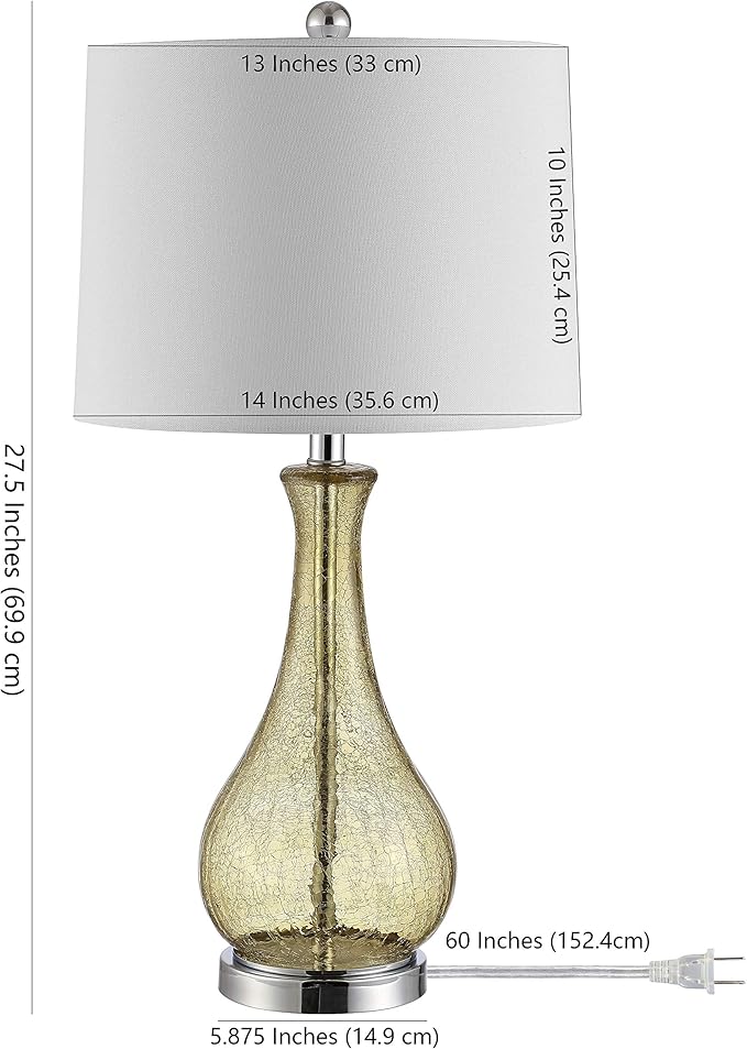 SAFAVIEH Lighting Collection – Finnley Modern Amber Crackle Glass 28-Inch Table Lamp, LED Bulb Included, Bedroom Living Room Home Office Nightstand Desk (TBL4206B)