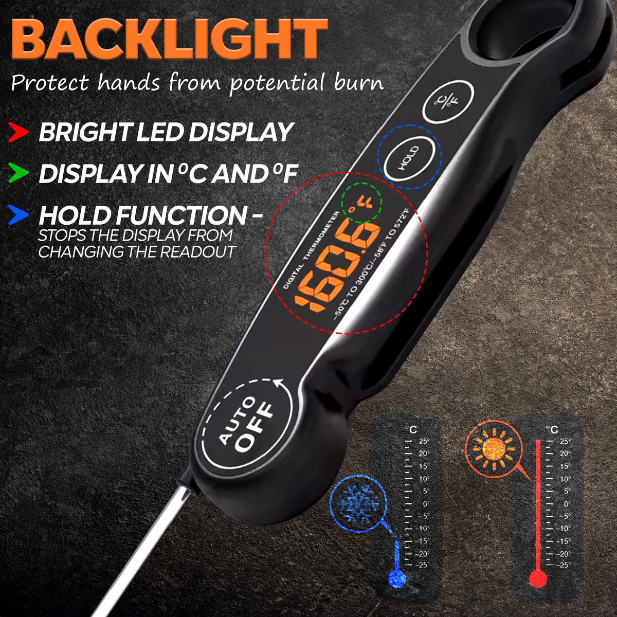 Instant Read Food Thermometer Rechargeable Meat Thermometer Digital Kitchen Thermometer - Fast & Accurate Food Thermometer for Cooking, Grill Thermometer, Birthday Gift for Husband, Dad, Men