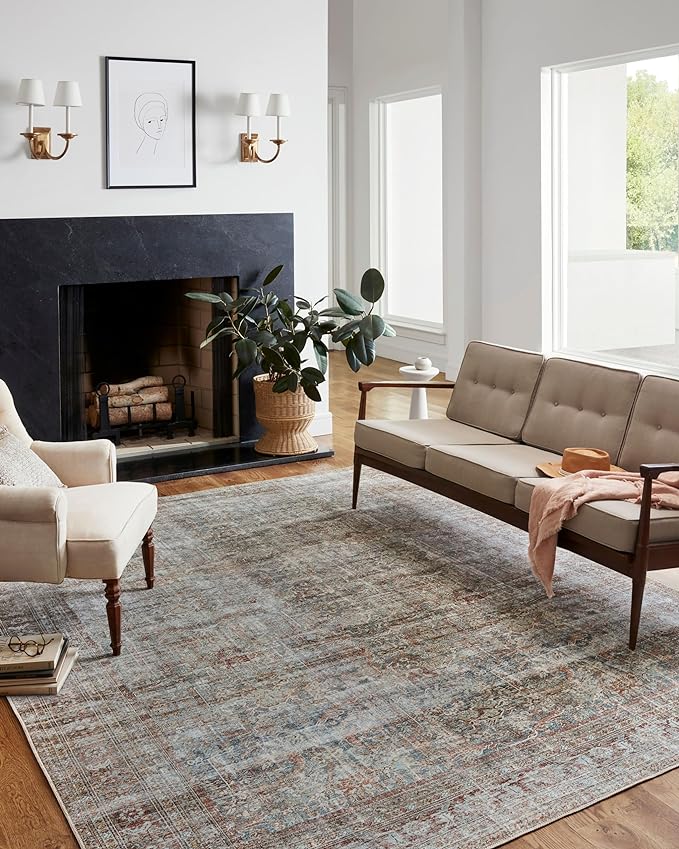 Loloi Chris Loves Julia Jules Collection JUL-05 Lagoon/Brick 2'-6'' x 12'-0'', .13" Pile Height, Runner Rug