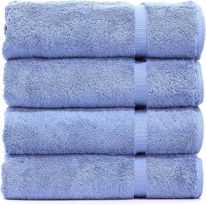 Luxury Hotel & Spa Collection Highly Absorbent, Quick Dry 100% Turkish Cotton 700 GSM, Eco Friendly Towel, for Bathroom Dobby Border Soft Bath Towel Set 27 X 54 -Wedgewood, Bath Towels - Set of 4