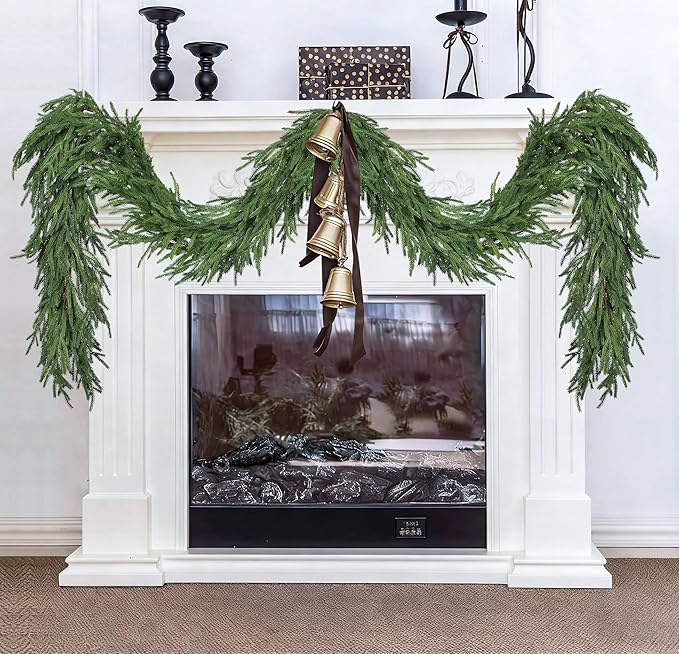DearHouse Christmas Norfolk Pine Garland, 9 Ft Artificial Greenery Christmas Decoration for Holiday Season, Mantel Fireplace Table Runner Centerpiece
