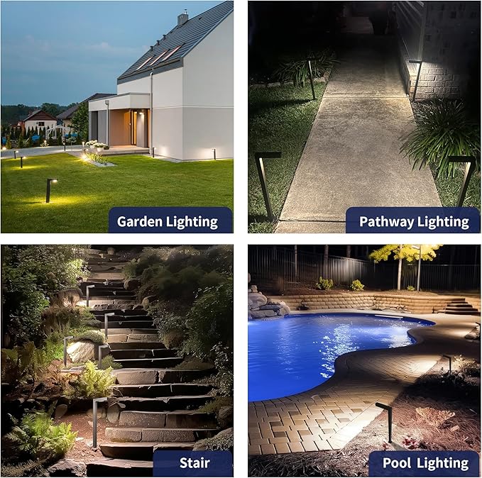 Outdoor Pathway Lights Brass, LED Landscape Path Lights, Low Voltage Driveway Lights Waterproof, L Shape 12V Wired Bronze for Walkway Sidewalk with 3W 270LM 2700K G4 Bulb 6 Pack