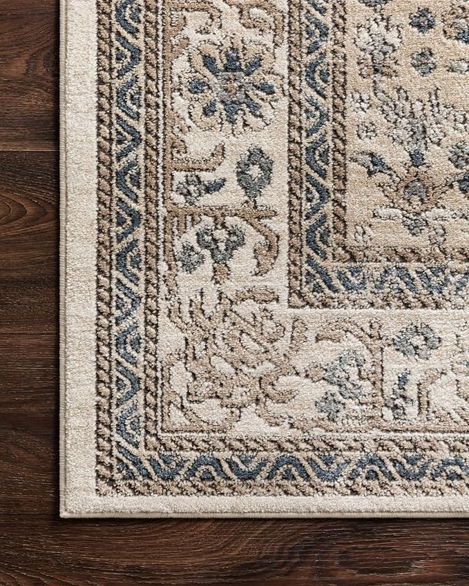 Loloi Teagan Collection TEA-02 Oatmeal/Ivory 6'-7" x 9'-2" Area Rug, Large, Soft Neutral Rug, High-Traffic for Living Room, Bedroom, Home Office, Dining Area