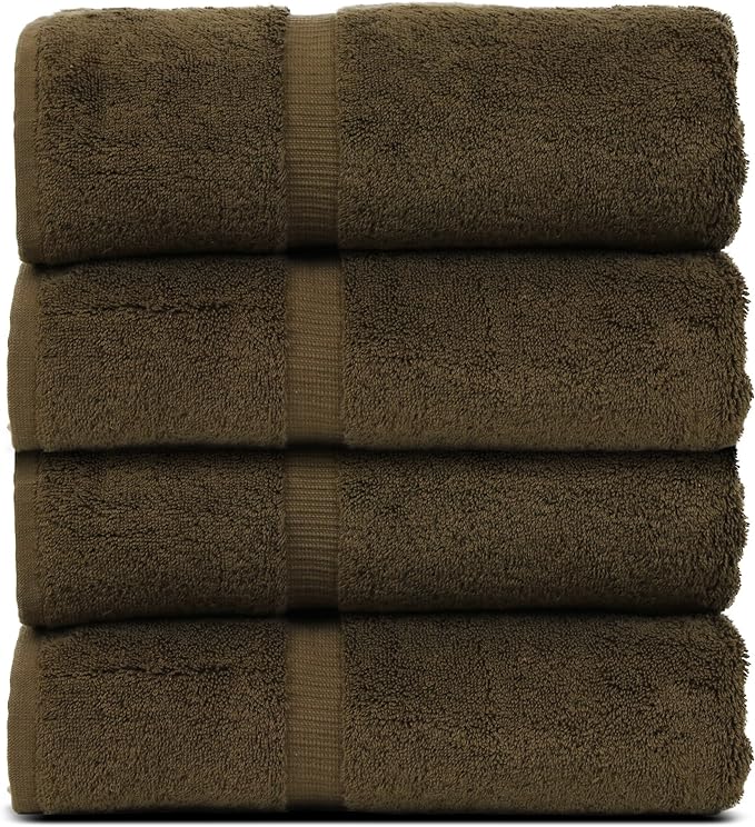 Luxury Hotel & Spa Collection Highly Absorbent, Quick Dry 100% Turkish Cotton 700 GSM, Eco Friendly Towel, for Bathroom Dobby Border Soft Bath Towel Set 27 X 54 -Cocoa, Bath Towels - Set of 4