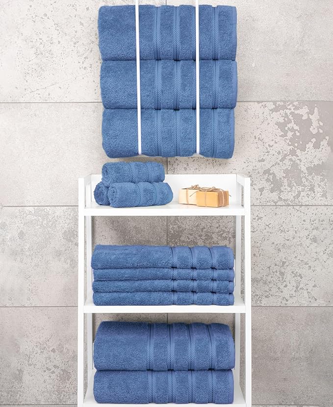 American Soft Linen Luxury 4 Piece Bath Towel Set, 600 GSM 100% Cotton Turkish Bath Towels for Bathroom, 27x54 in Extra Large Bathroom Shower Towels, Electric Blue