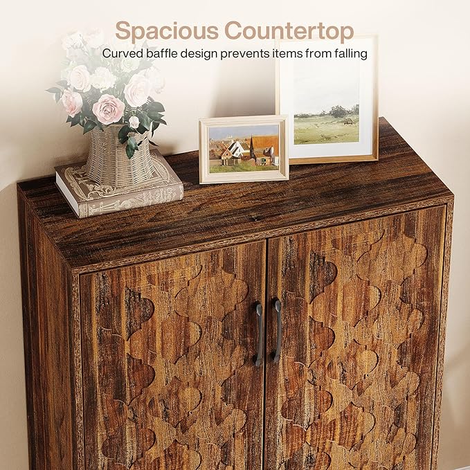 Tribesigns Shoe Cabinet with Doors, 6-Tier Shoe Rack with Solid Wood Feet and Adjustable Shelves, 43.3" Tall Storage Cabinet for Entryway, Hallway, Bedroom (Walnut)