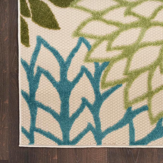 Nourison Home Aloha Indoor/Outdoor Green Multicolor 7'10" x 10'6" Area Rug, Easy-Cleaning, Non Shedding, Bed Room, Living Room, Dining Room, Backyard, Patio, Deck (8x11)