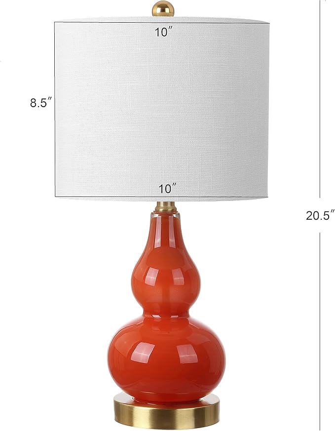 JONATHAN Y 20.5" Sunset Orange Glass Table Lamp, Modern Gourd Bedside Nightstand Lamp for Bedroom, Living Room, White Linen Shade, LED Bulb Included (JYL1028G)