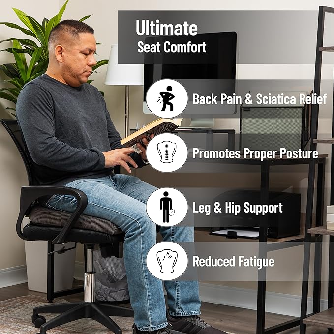 Mind Reader Air-Cloud Seat Cushion, Ergonomic Support for Posture, Pressure Relief, and Pain Reduction, Portable with Washable Cover, Memory Foam, Gray