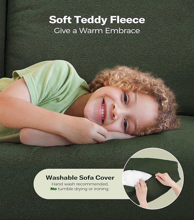 83" Couches for Living Room, Comfy Sofas for Living Room, Teddy Sofa Couch, Tool-Free Setup Loveseat Sofa, All-Wood Love Seat Couches, Small Couch 2 Pillows Included, Green