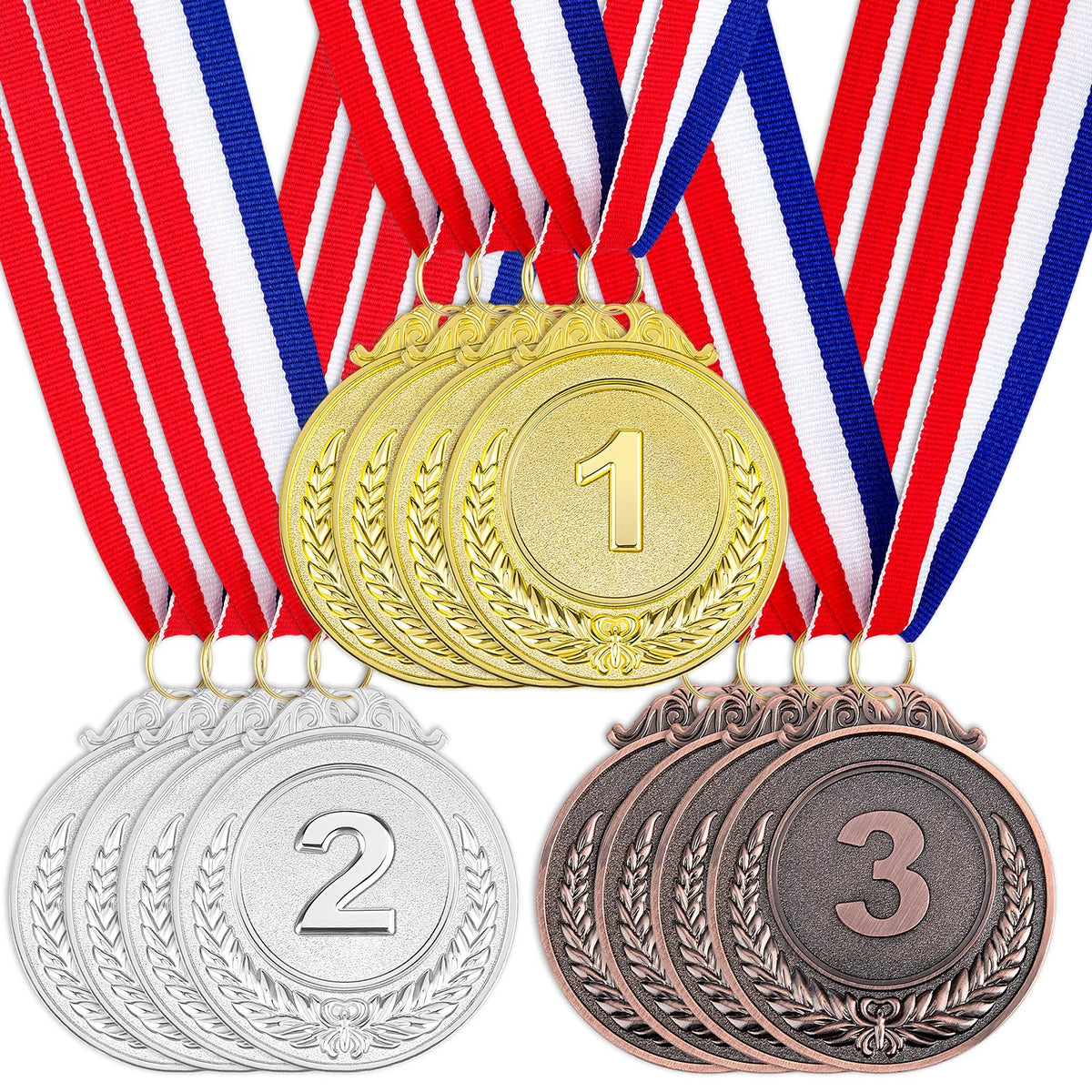 Awpeye 60 Pieces Award Medals 1st 2nd 3rd (Gold, Silver, Bronze) Metal Style Winner with Neck Ribbon, 2 Inches