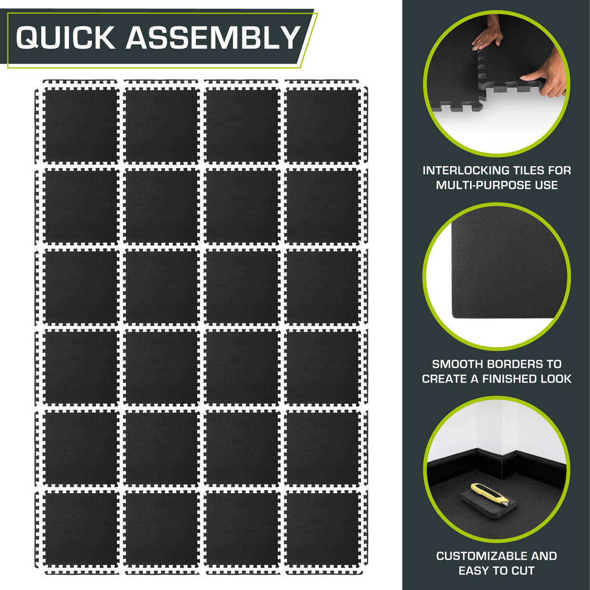 ProsourceFit Weaved Pattern Extra Thick Exercise Puzzle Mat ¾-inch, EVA Foam Interlocking Tiles for Protective, Cushioned Flooring for Home and Gym Equipment; Black, 96 SQ FT, 24 Tiles