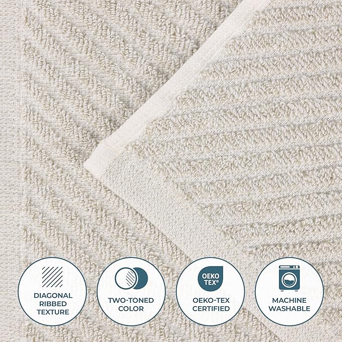 Superior Amelia Viscose Cotton Blend Medium Weight Towels, for Bathroom, Shower, Spa, Plush, Quick Dry, Ultra-Soft Towels, Bath Essentials, Ribbed Design, 8 Piece Assorted Towel Set, Beige