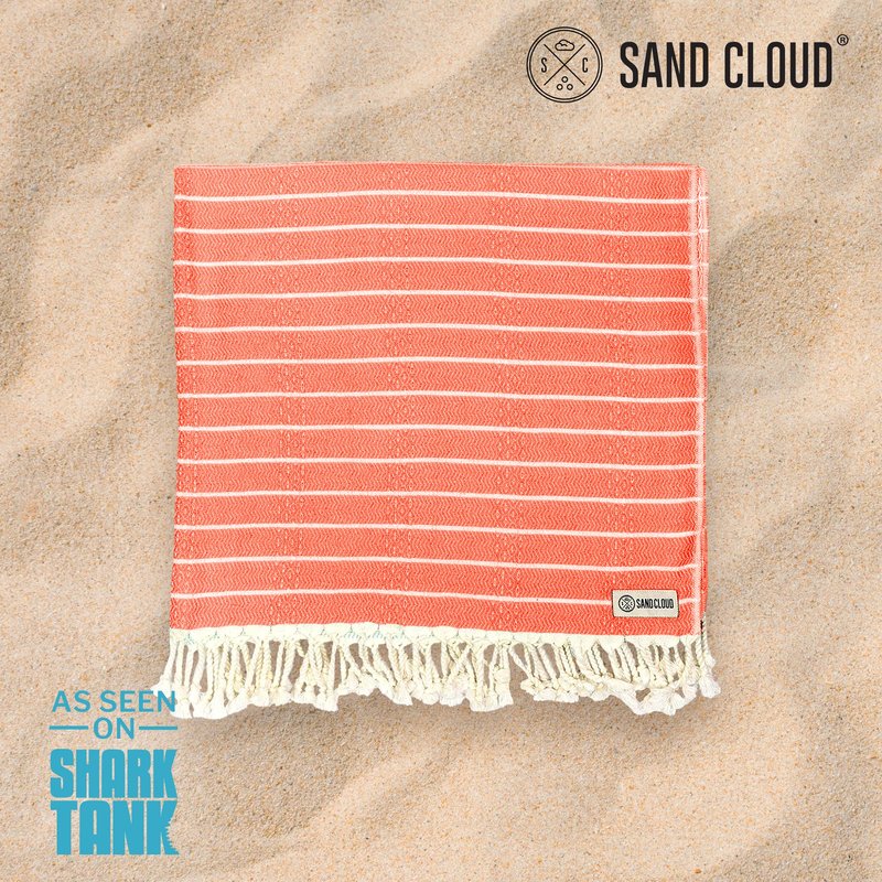 Sand Cloud Turkish Beach Towel - Sand Resistant - 100% Certified Organic Turkish Towel - Quick Dry Towel for Beach, Picnic, Blanket or Bath Towel - As Seen on Shark Tank - Gocek (Coral)