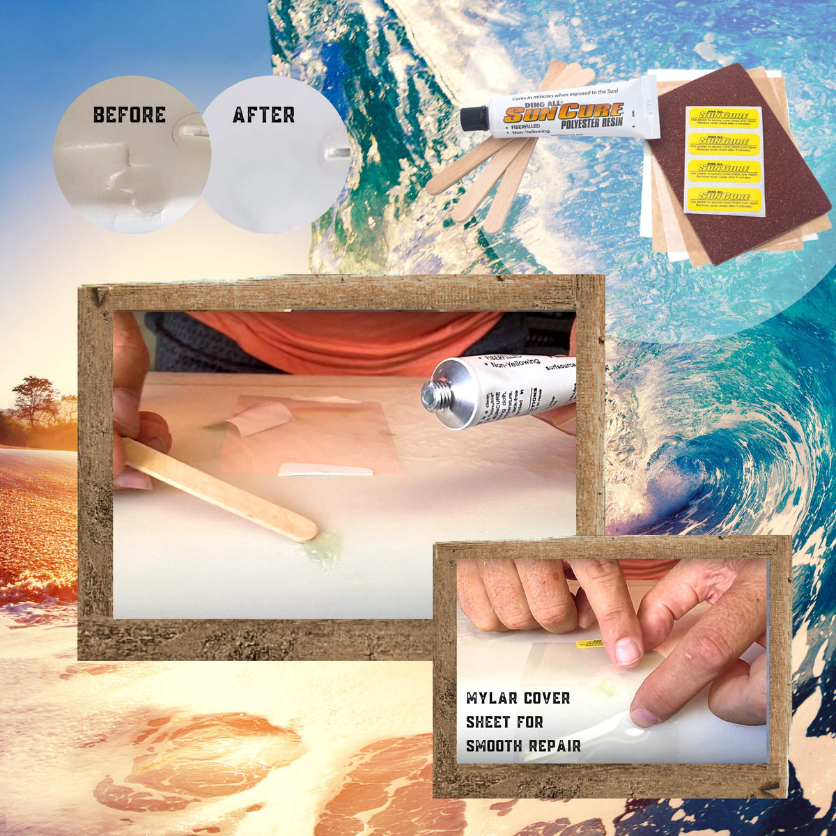 Sun Cure 1oz Fiberfill Mini Kit w/Sandpaper Surfboard Repair