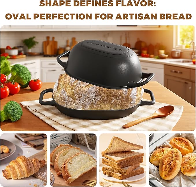GdnWings 12 x 8 Inch 5QT Oval Dutch Oven for Bread Baking, Cast Iron