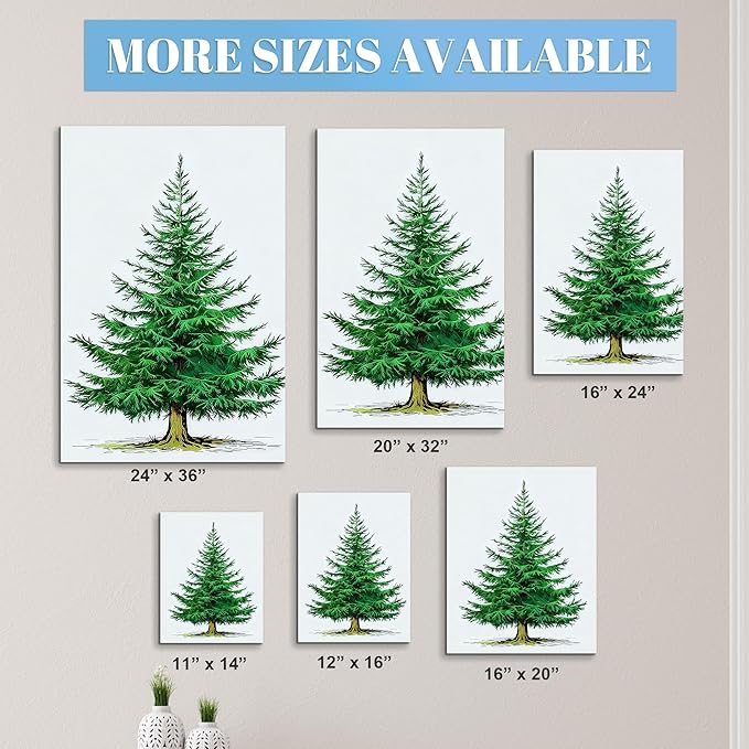 Framed Christmas Pictures Wall Decor,Vintage Pine Tree Prints,Winter Christmas Canvas Wall Art Decoration for Bedroom Bathroom Living Room Rustic Xmas Holiday Gifts (Christmas Tree 6, 24'' X 36'')