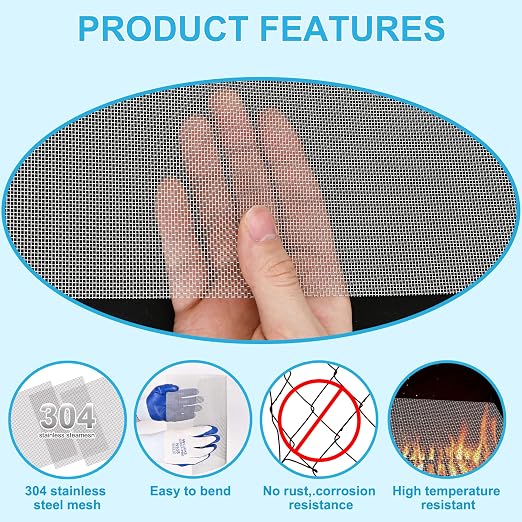 4 Pcs 13x9 20 Mesh 304 Stainless Steel Wire Mesh Sheet, Rustproof Metal Mesh