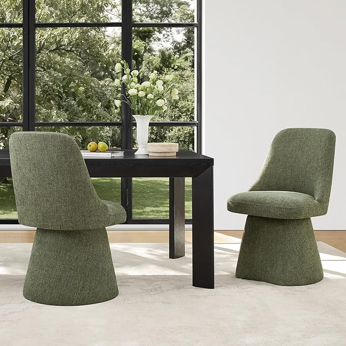 Swivel Dining Chairs Set of 1, Upholstered Mid Century Modern Deskchair with High Back, Linen Fabric Kitchen Chairs for Dining Room, Bedroom, Dressing Room, Moss Green