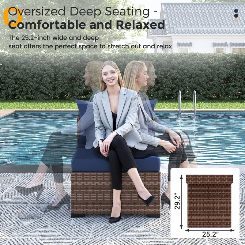 UDPATIO Furniture Set with Fire Pit Table, 8 Piece Sectional Sofas, All-Weather Wicker Conversation for Garden, Backyard, Navy Blue