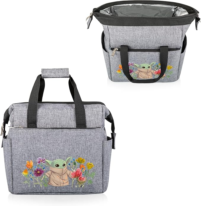 PICNIC TIME Star Wars Mandalorian Grogu On The Go Lunch Bag, Soft Cooler Lunch Box, Insulated Lunch Tote, Leak-Resistant Work Lunchbox, Reusable Thermal Cooler Bag, (Heathered Gray)